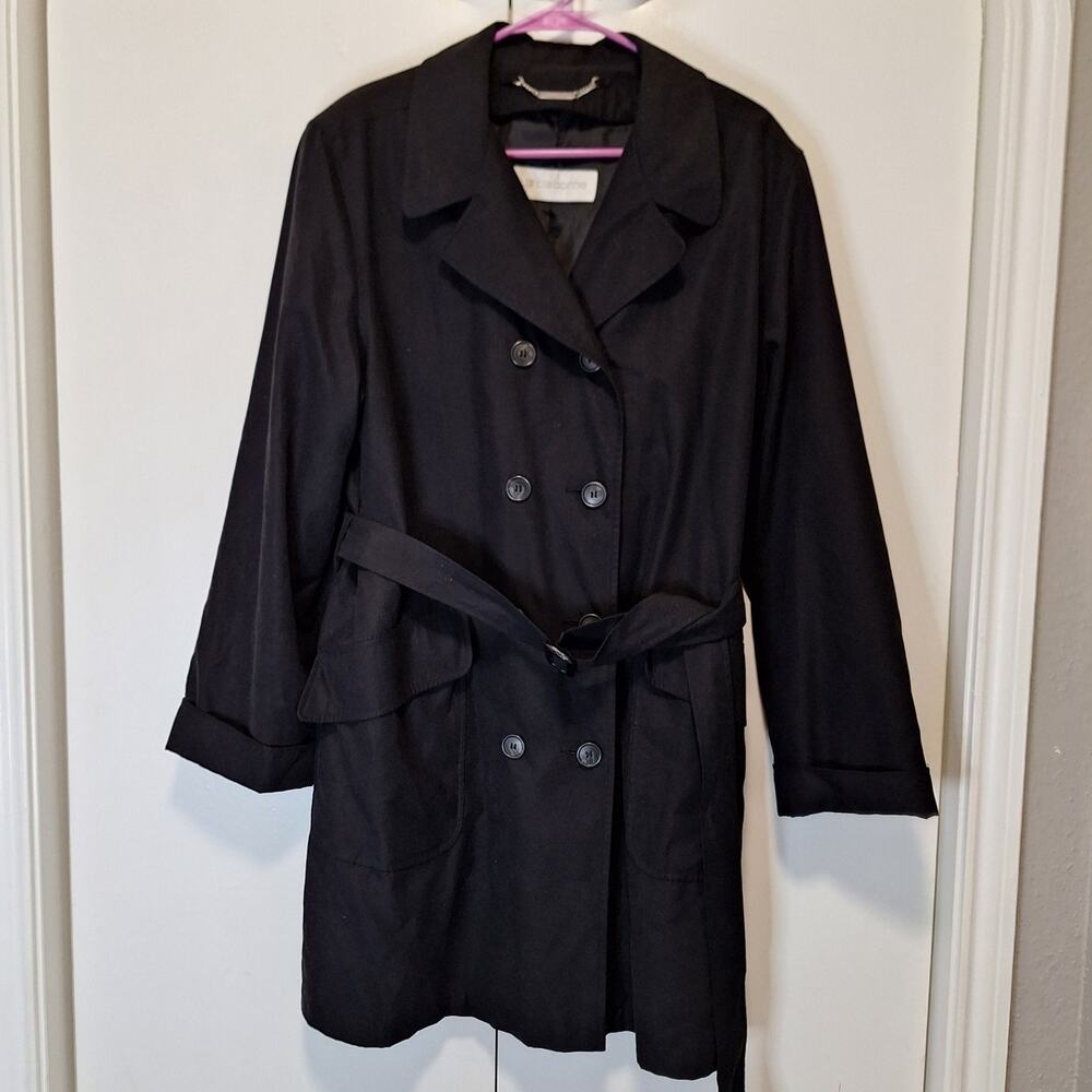 Liz Claiborne Double Breasted Black Trench Coat Womens